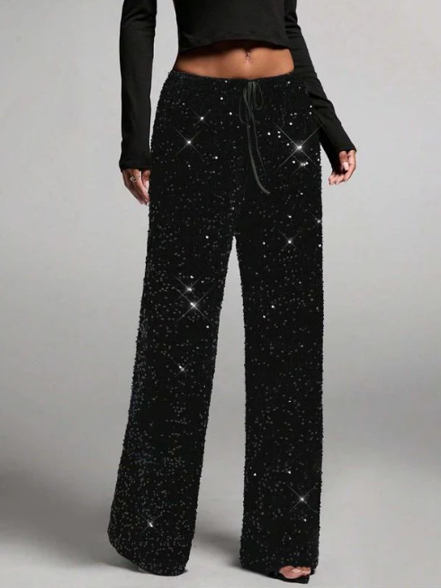 📢📢50 % DE RÉDUCTION !!🎅Pantalon large à paillettes pour femme avec taille élastique