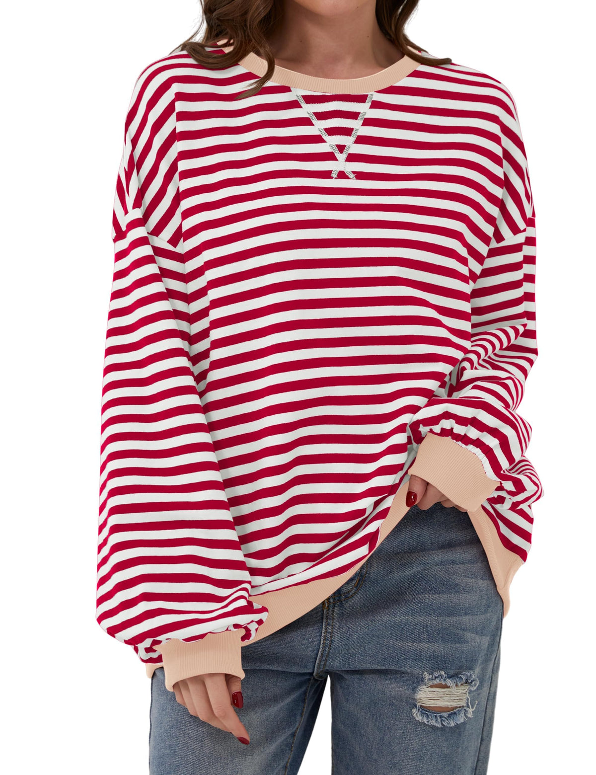🔥49% de réduction😲 - T-shirt à manches longues et col rond rayé à la mode pour femmes