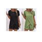 Ensemble deux pièces pour femme composé d'un haut asymétrique et d'un short, couleur unie