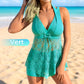 Maillot de bain deux pièces pour femme, col en V, bordure en dentelle et shorty