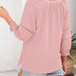 🌸Soldes printemps-été👚T-shirts décontractés à col en V et manches 3/4 évasées pour femme ; chemisier ample plissé avec découpe