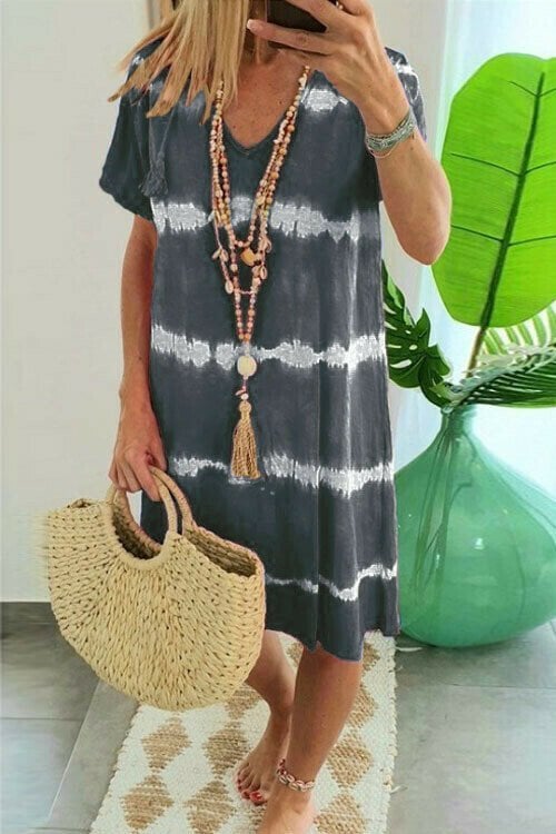 👗 50% DE RÉDUCTION 🌊 Robe-t-shirt ample à manches courtes, rayée & teinte au nœud – Coton doux, coupe décontractée – Parfaite pour un look tendance et confortable en été ou à la plage – légère et facile à accessoiriser ✨☀️