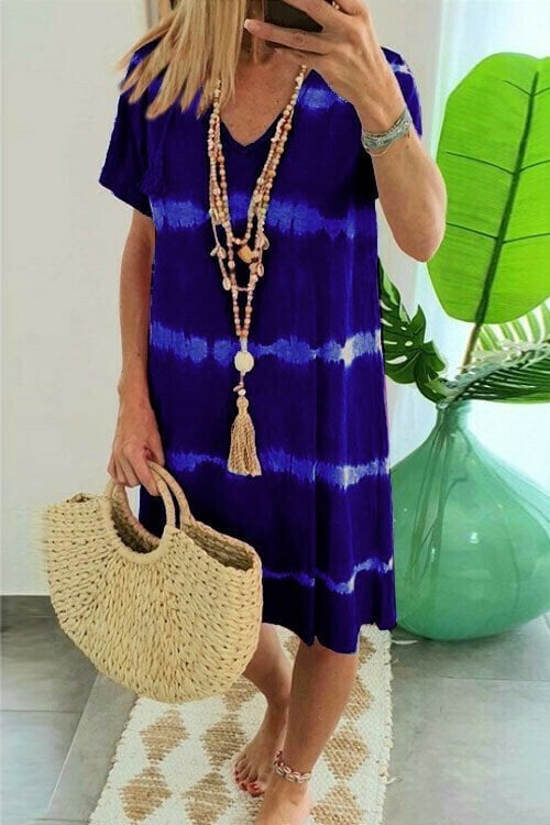 👗 50% DE RÉDUCTION 🌊 Robe-t-shirt ample à manches courtes, rayée & teinte au nœud – Coton doux, coupe décontractée – Parfaite pour un look tendance et confortable en été ou à la plage – légère et facile à accessoiriser ✨☀️