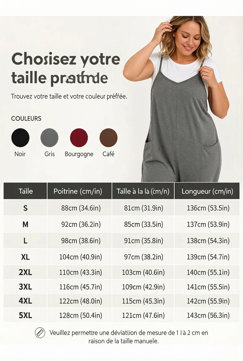 👗 PROMO LIMITÉE 50% DE RÉDUCTION ! ✨ Combinaison Salopette Bretelles Spaghetti – Coupe Ample, Tendance, Polyvalente 🌿