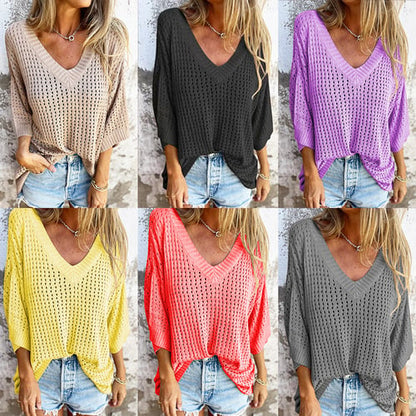 🔥Hot Sale 50% OFF🔥Top tricoté creux à col en V🍀🛫Achetez-en deux et bénéficiez d'une livraison gratuite🛫