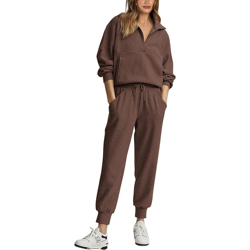 Femmes 2 pins Sweatshirts SetManchons longs Half Zip Pull Sweatshirt