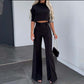 👚 50% DE RÉDUCTION ! 🎉 Ensemble Femme Top Court & Pantalon Large – Élégant, Confortable & Tendance 👖📦