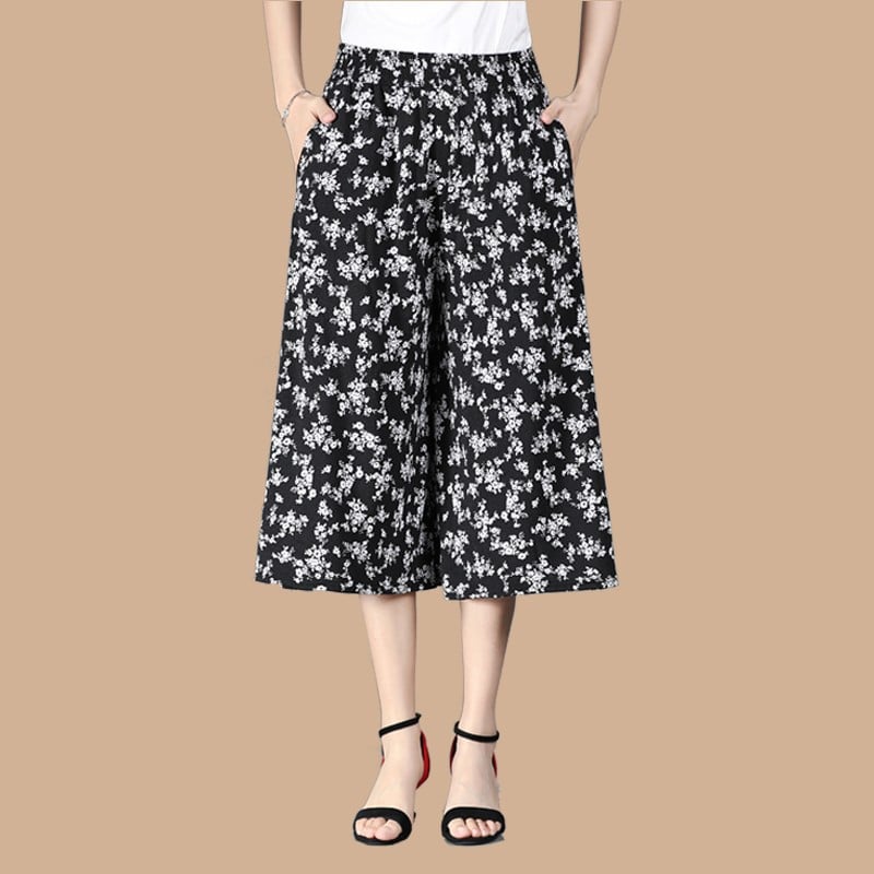 2024 Culottes larges en mousseline plissée à taille élastique pour femmes