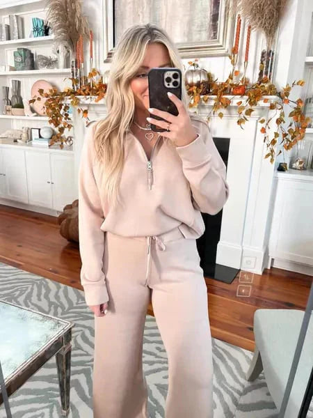 💝🔥Soldes à durée limitée - 50 % de réduction🔥🎀Ensemble lounge 2 pièces pour femme, coupe oversize, demi-zip et jambes larges