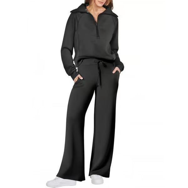 💝🔥Soldes à durée limitée - 50 % de réduction🔥🎀Ensemble lounge 2 pièces pour femme, coupe oversize, demi-zip et jambes larges
