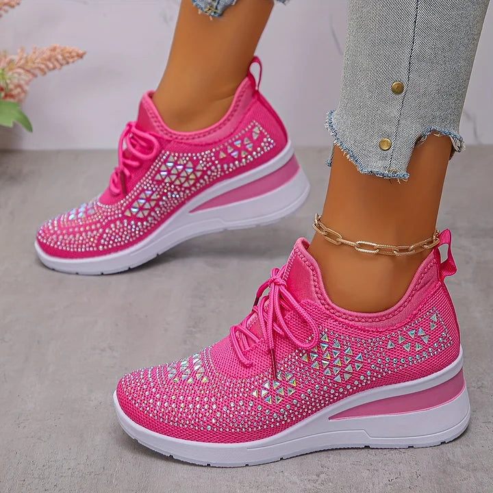 🔥🔥Dernier jour de promotion, profitez de 50 % de réduction🔥 Chaussures de sport orthopédiques respirantes pour femmes, style décontracté et tendance, ornées de strass incrustés.