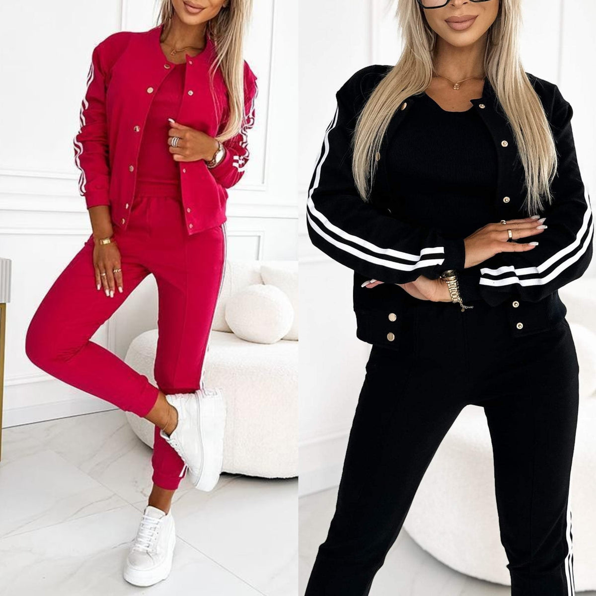 Ensemble trois pièces pour femme comprenant une veste et un pantalon de baseball