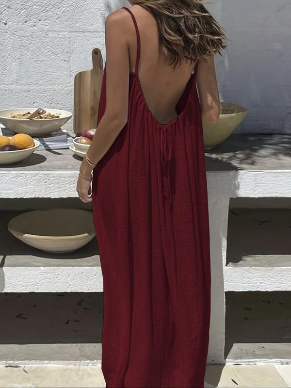 📢📢50% DE RÉDUCTION ! 👗☀️ Robe Camisole Femme Élégante – Dos Nu, Cordon de Serrage & Coupe Longue pour un Été Chic et Frais ⚡