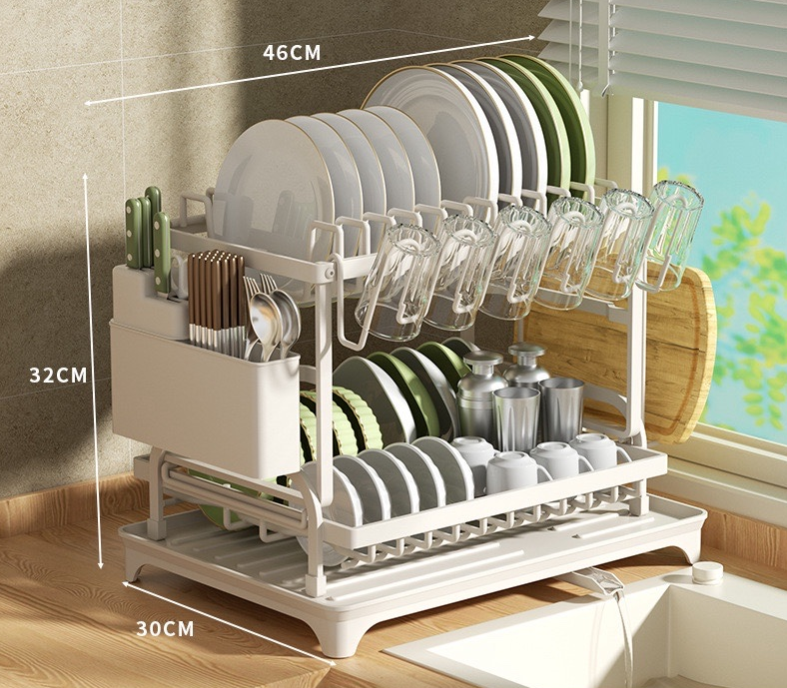 🍽️ 50% DE RÉDUCTION! ✨ Égouttoir à Vaisselle 2 Niveaux – Avec Plateau d'Égouttage, Gain de Place & Idéal pour les Cuisines Familiales 🏠