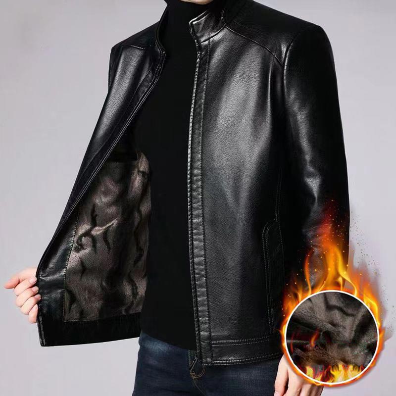 🔥 DERNIER JOUR – 50% DE RÉDUCTION ! Veste Cuir Homme Doublure Peluche – Chaleur Hivernale, Coutures Main & Col Montant