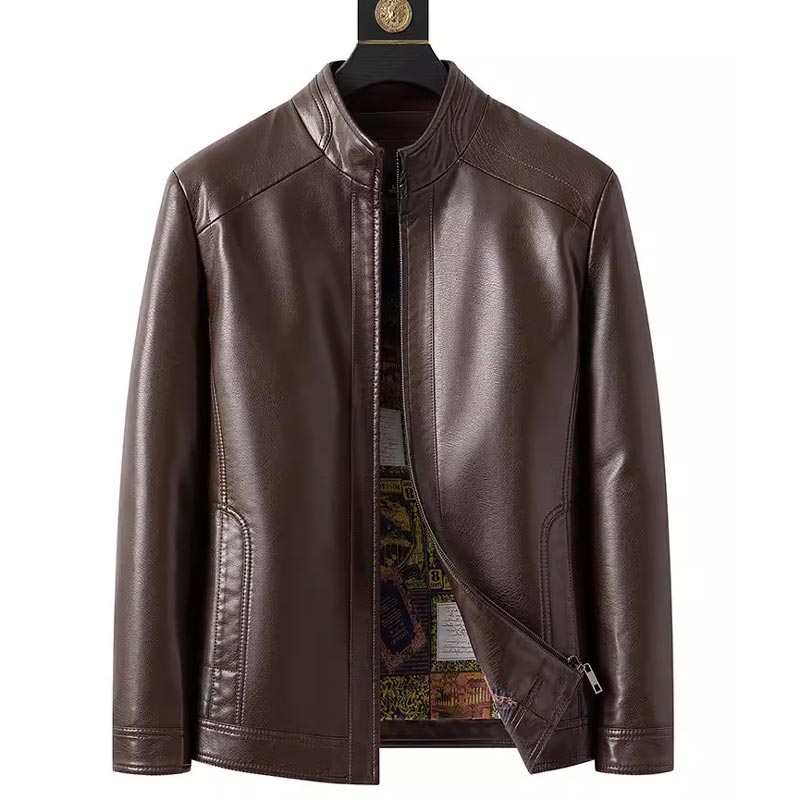 🔥 DERNIER JOUR – 50% DE RÉDUCTION ! Veste Cuir Homme Doublure Peluche – Chaleur Hivernale, Coutures Main & Col Montant
