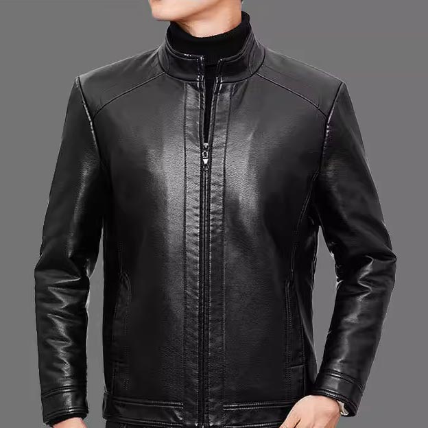 🔥 DERNIER JOUR – 50% DE RÉDUCTION ! Veste Cuir Homme Doublure Peluche – Chaleur Hivernale, Coutures Main & Col Montant