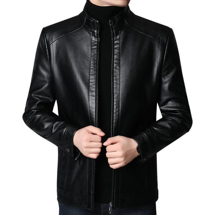 🔥 DERNIER JOUR – 50% DE RÉDUCTION ! Veste Cuir Homme Doublure Peluche – Chaleur Hivernale, Coutures Main & Col Montant