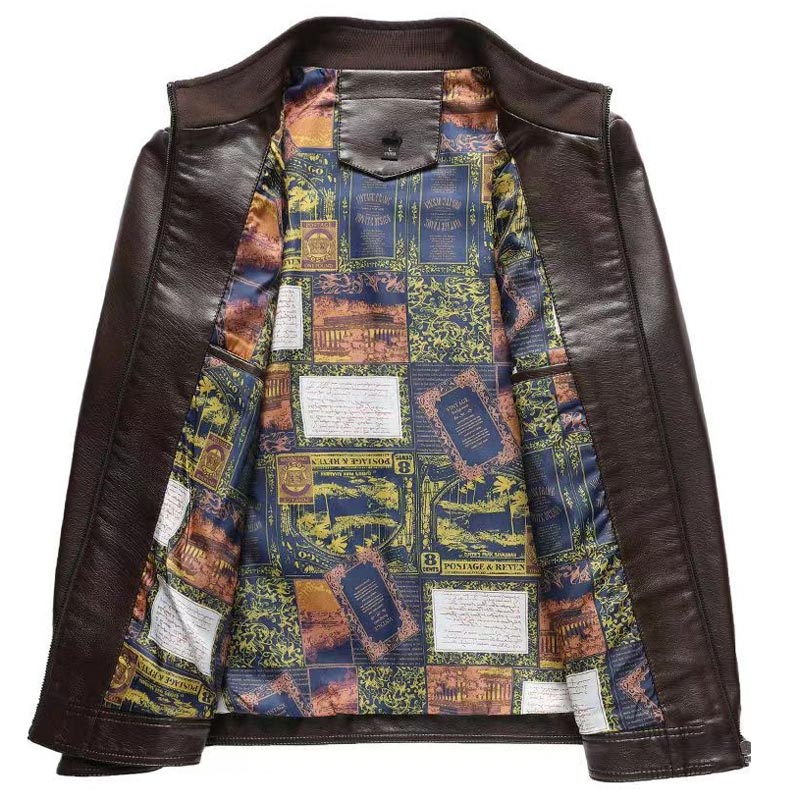 🔥 DERNIER JOUR – 50% DE RÉDUCTION ! Veste Cuir Homme Doublure Peluche – Chaleur Hivernale, Coutures Main & Col Montant