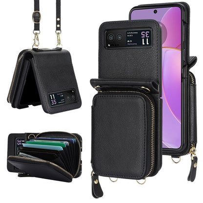 Housse en cuir pour téléphone portable avec porte-carte et fermeture éclair pour Samsung Galaxy Z Flip3/4/5