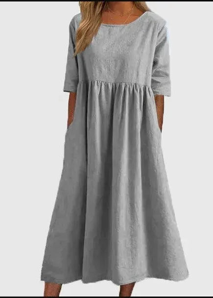 🔥Soldes d'été🔥Robe en coton à poches et col rond - Achetez 2 livraisons gratuites