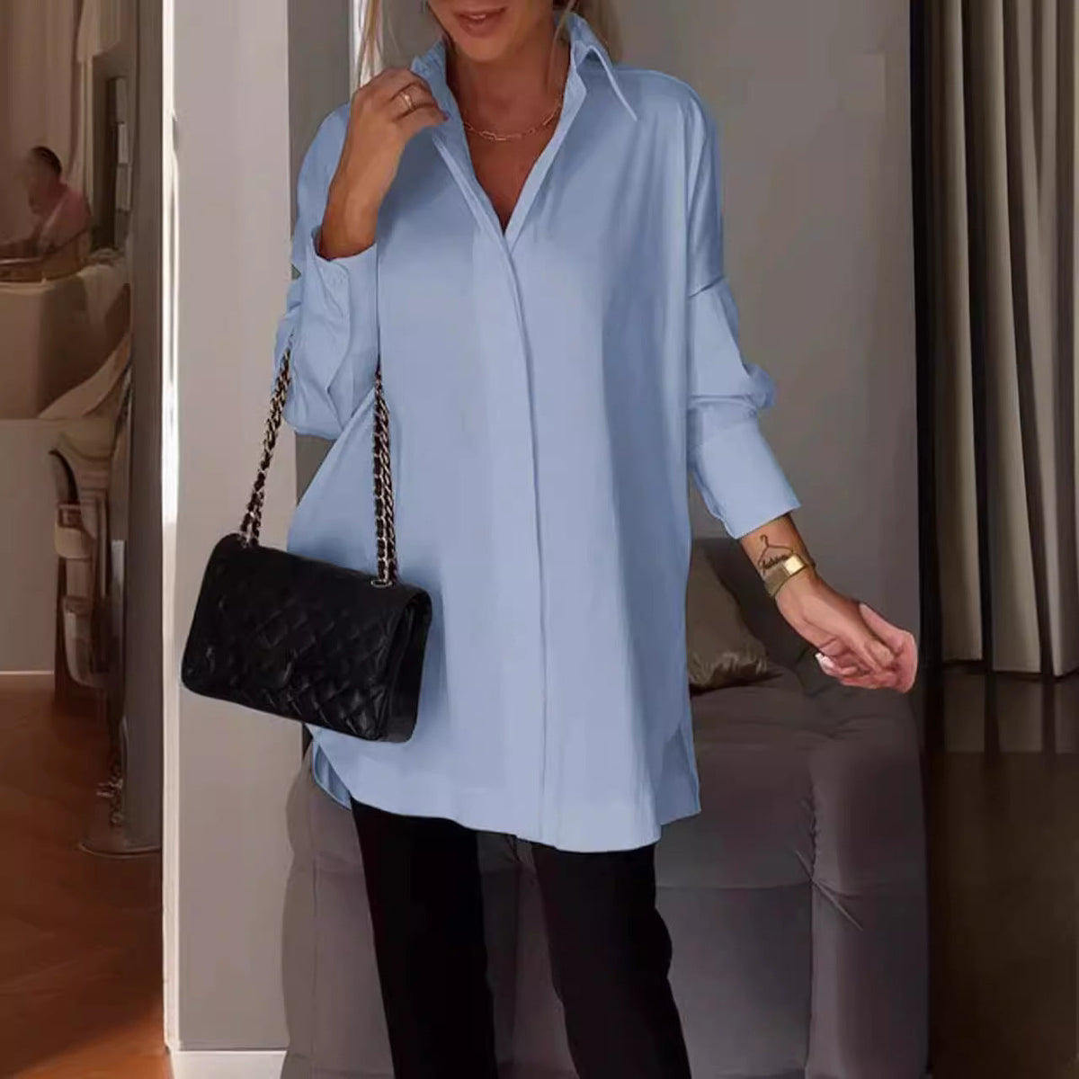 🎁Achetez-en 2, livraison gratuite✨Chemise ample à manches longues et revers😇