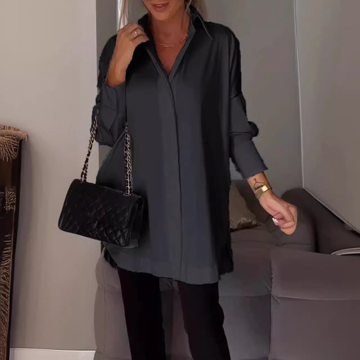 🎁Achetez-en 2, livraison gratuite✨Chemise ample à manches longues et revers😇
