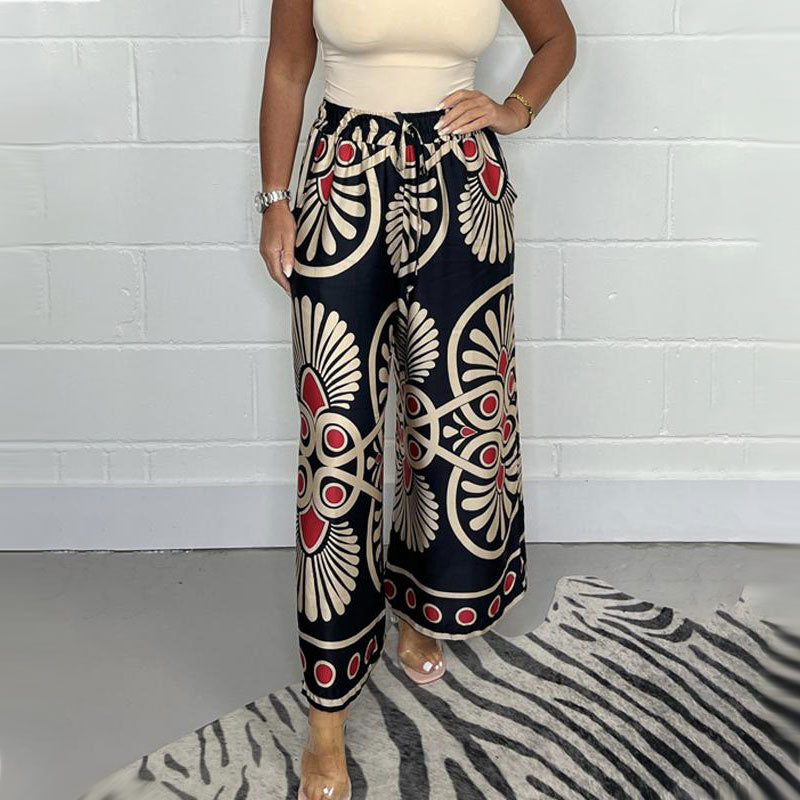 🌷Pantalon large en satin imprimé élégant pour femme