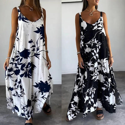 🔥Robe florale fluide sans manches à bretelles spaghetti pour femmes