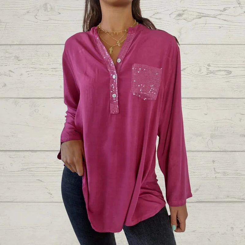 🔥Nouveauté - 52% de réduction🔥Chemise femme avec imprimé sequins et décolleté en V