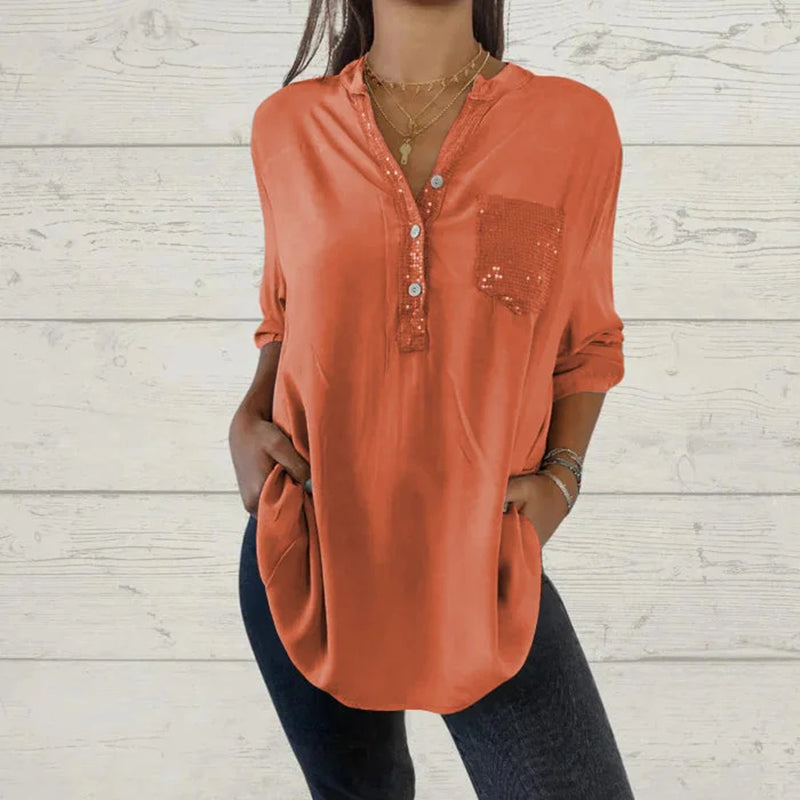 🔥Nouveauté - 52% de réduction🔥Chemise femme avec imprimé sequins et décolleté en V