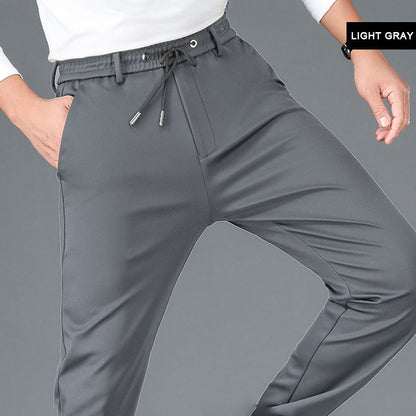Pantalon droit décontracté en soie glacée stretch pour hommes