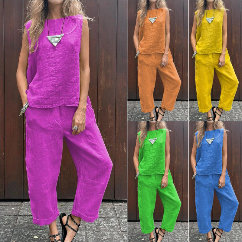 Ensemble 2 pièces pour femmes - Top sans manches et pantalon long✨
