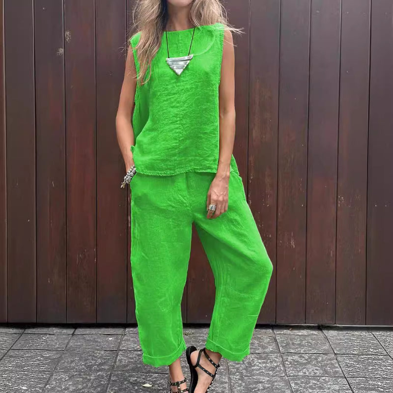 Ensemble 2 pièces pour femmes - Top sans manches et pantalon long✨