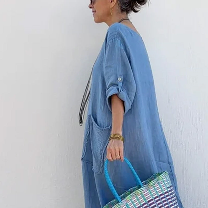 Robe Longue en Patchwork de Coton et de Lin