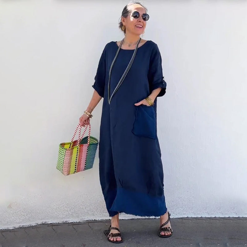 Robe Longue en Patchwork de Coton et de Lin