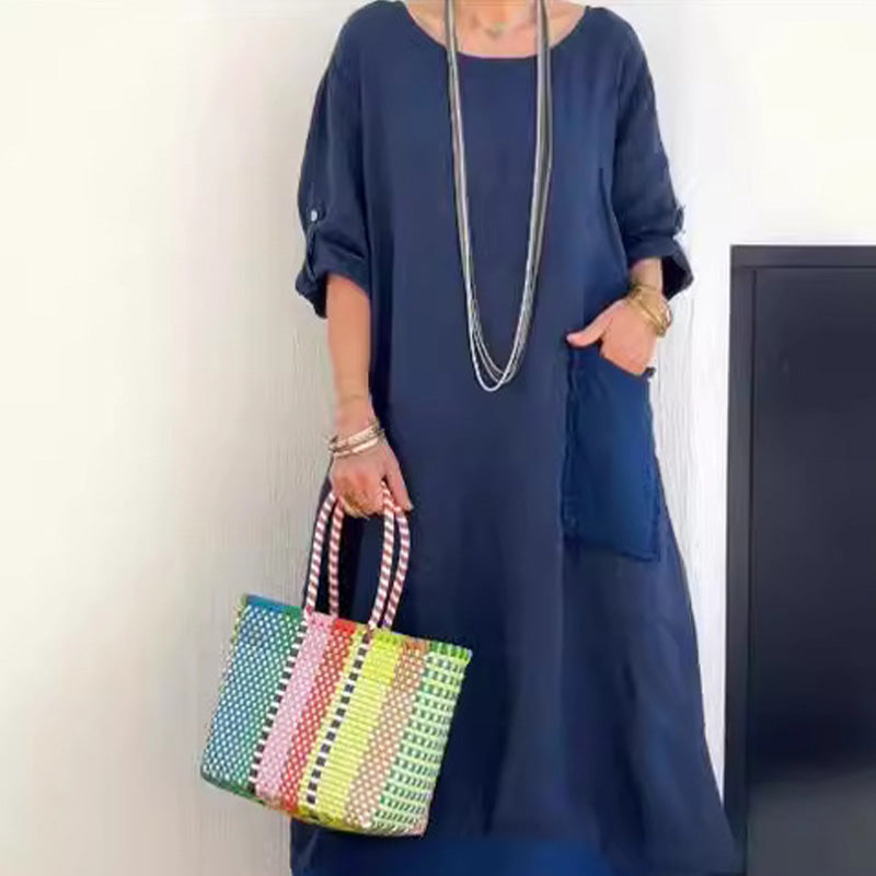 Robe Longue en Patchwork de Coton et de Lin