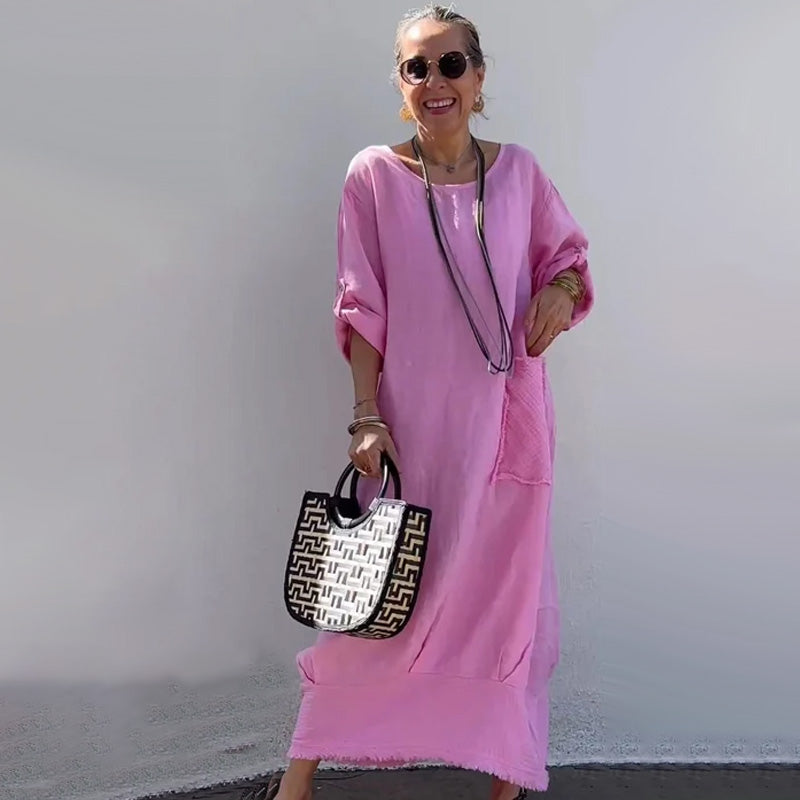 Robe Longue en Patchwork de Coton et de Lin