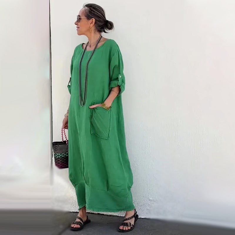 Robe Longue en Patchwork de Coton et de Lin