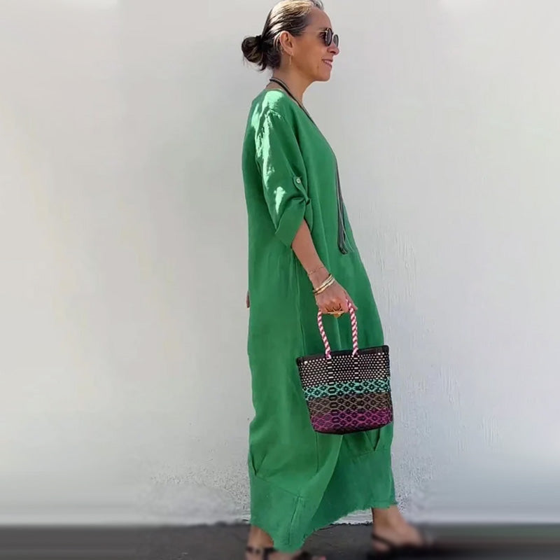 Robe Longue en Patchwork de Coton et de Lin