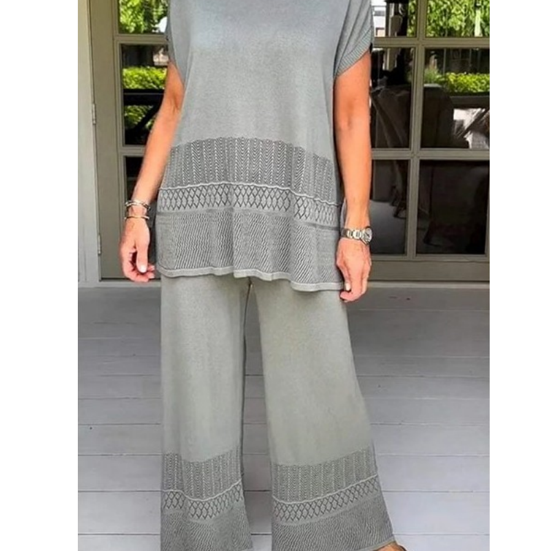 Nouveauté à moitié prix 🌸Ensemble deux pièces haut et pantalon à manches courtes de couleur unie pour femme