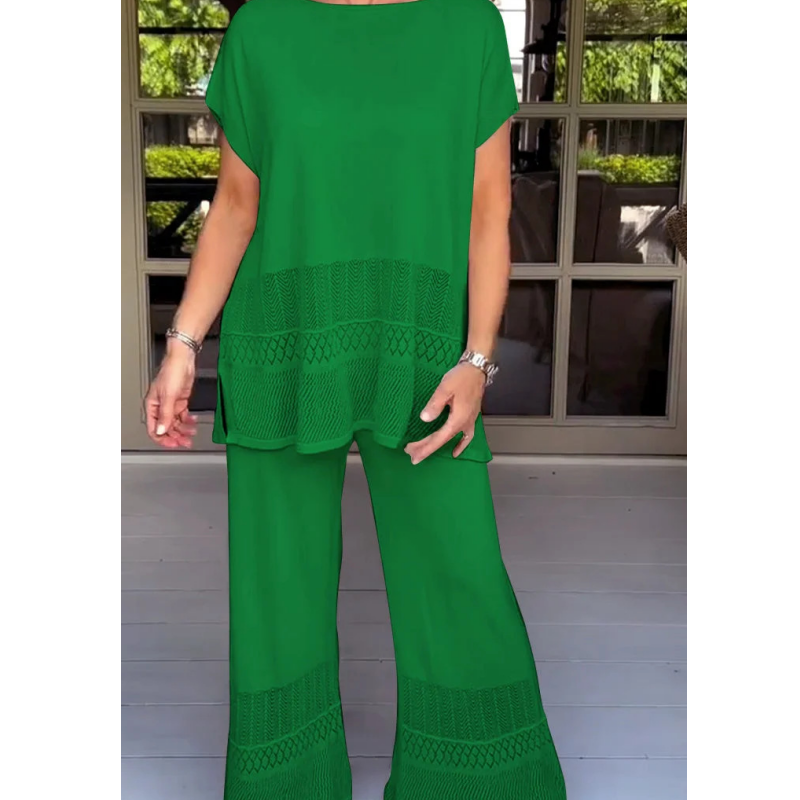 Nouveauté à moitié prix 🌸Ensemble deux pièces haut et pantalon à manches courtes de couleur unie pour femme