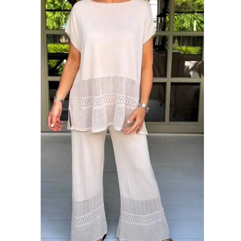 Nouveauté à moitié prix 🌸Ensemble deux pièces haut et pantalon à manches courtes de couleur unie pour femme