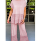 Nouveauté à moitié prix 🌸Ensemble deux pièces haut et pantalon à manches courtes de couleur unie pour femme