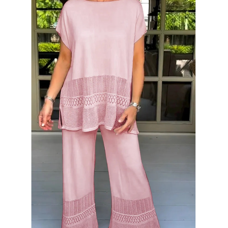 Nouveauté à moitié prix 🌸Ensemble deux pièces haut et pantalon à manches courtes de couleur unie pour femme