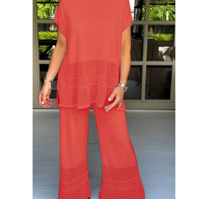 Nouveauté à moitié prix 🌸Ensemble deux pièces haut et pantalon à manches courtes de couleur unie pour femme