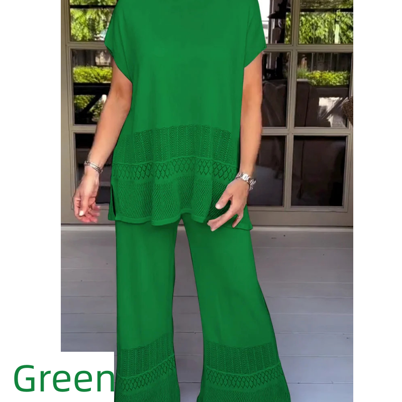 Nouveauté à moitié prix 🌸Ensemble deux pièces haut et pantalon à manches courtes de couleur unie pour femme