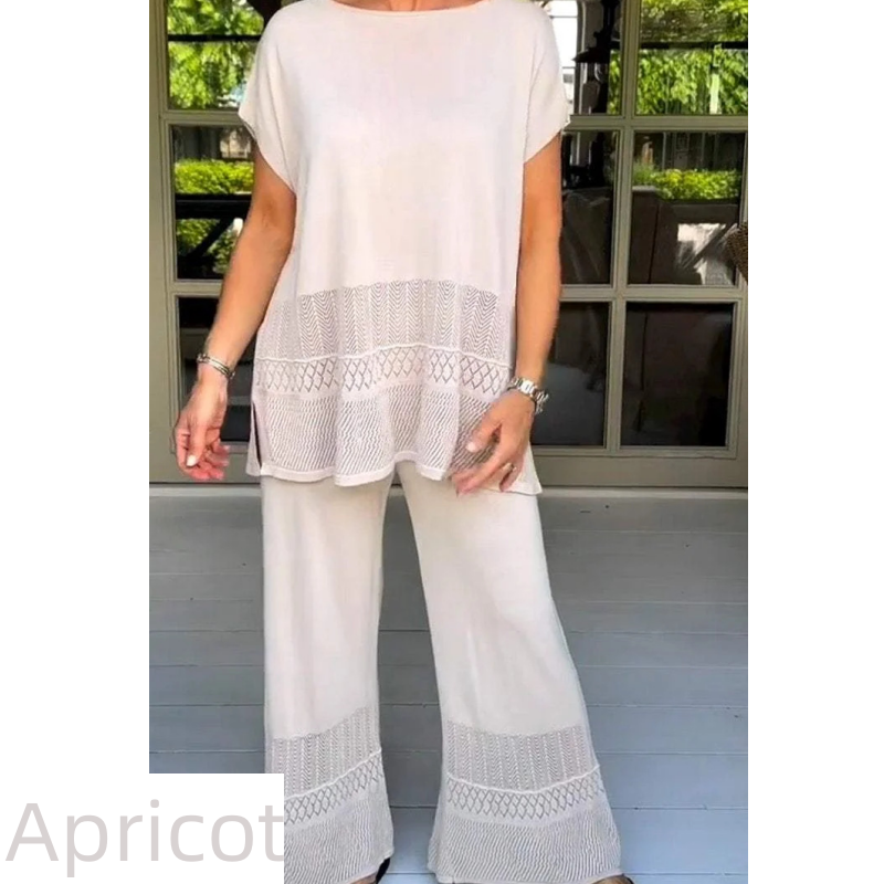 Nouveauté à moitié prix 🌸Ensemble deux pièces haut et pantalon à manches courtes de couleur unie pour femme