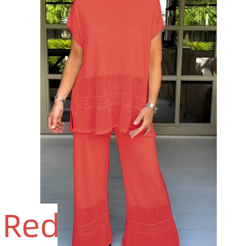 Nouveauté à moitié prix 🌸Ensemble deux pièces haut et pantalon à manches courtes de couleur unie pour femme