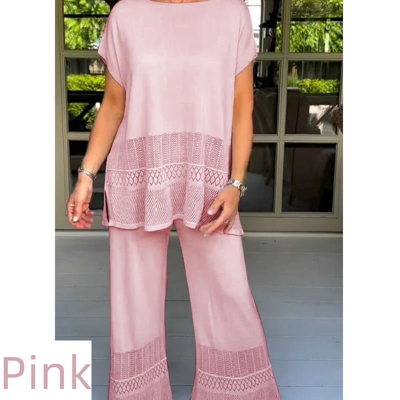 Nouveauté à moitié prix 🌸Ensemble deux pièces haut et pantalon à manches courtes de couleur unie pour femme